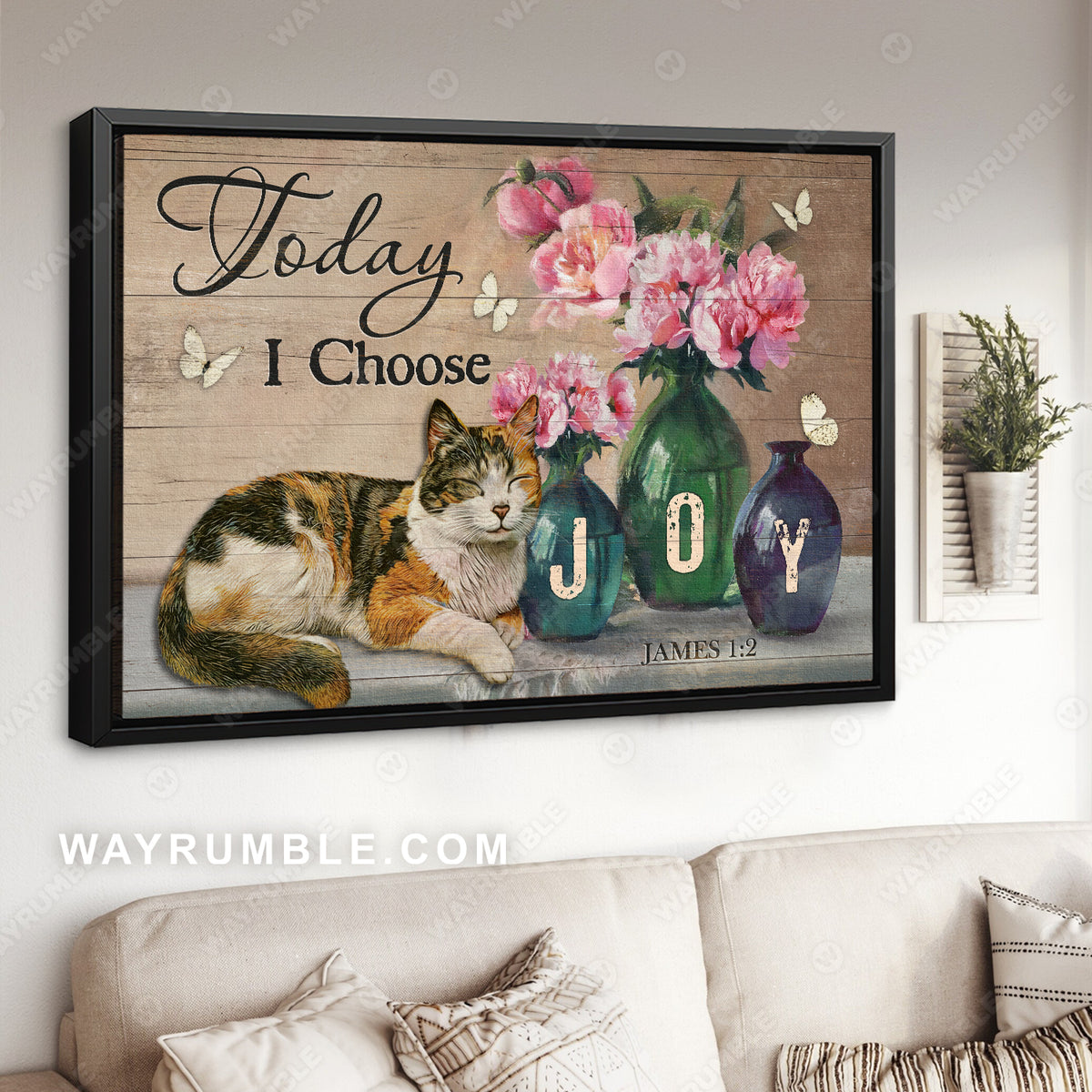 Sleeping cat, Pink carnation vase, Pretty butterfly, Today I choose joy - Jesus Landscape Canvas Prints, Christian Wall Art