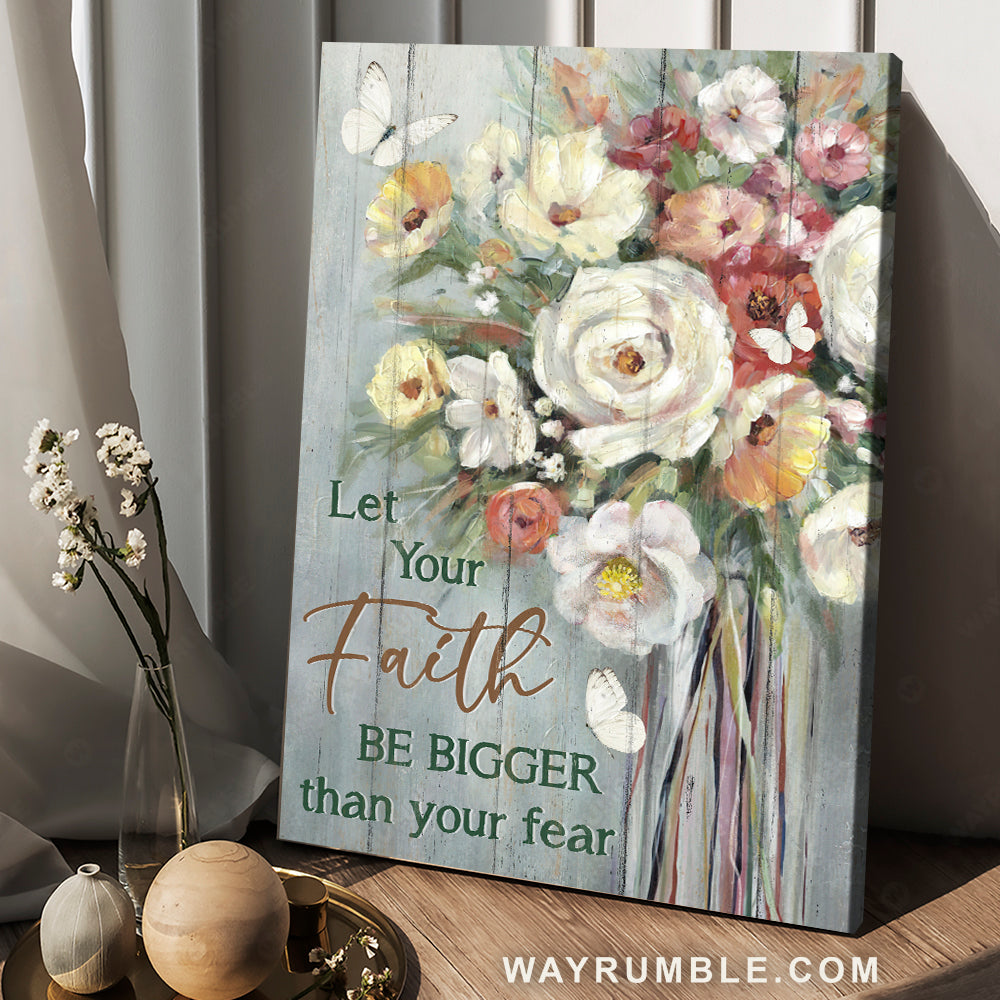Pastel flower, White butterfly, Let your faith be bigger than your fear - Jesus Portrait Canvas Prints, Christian Wall Art