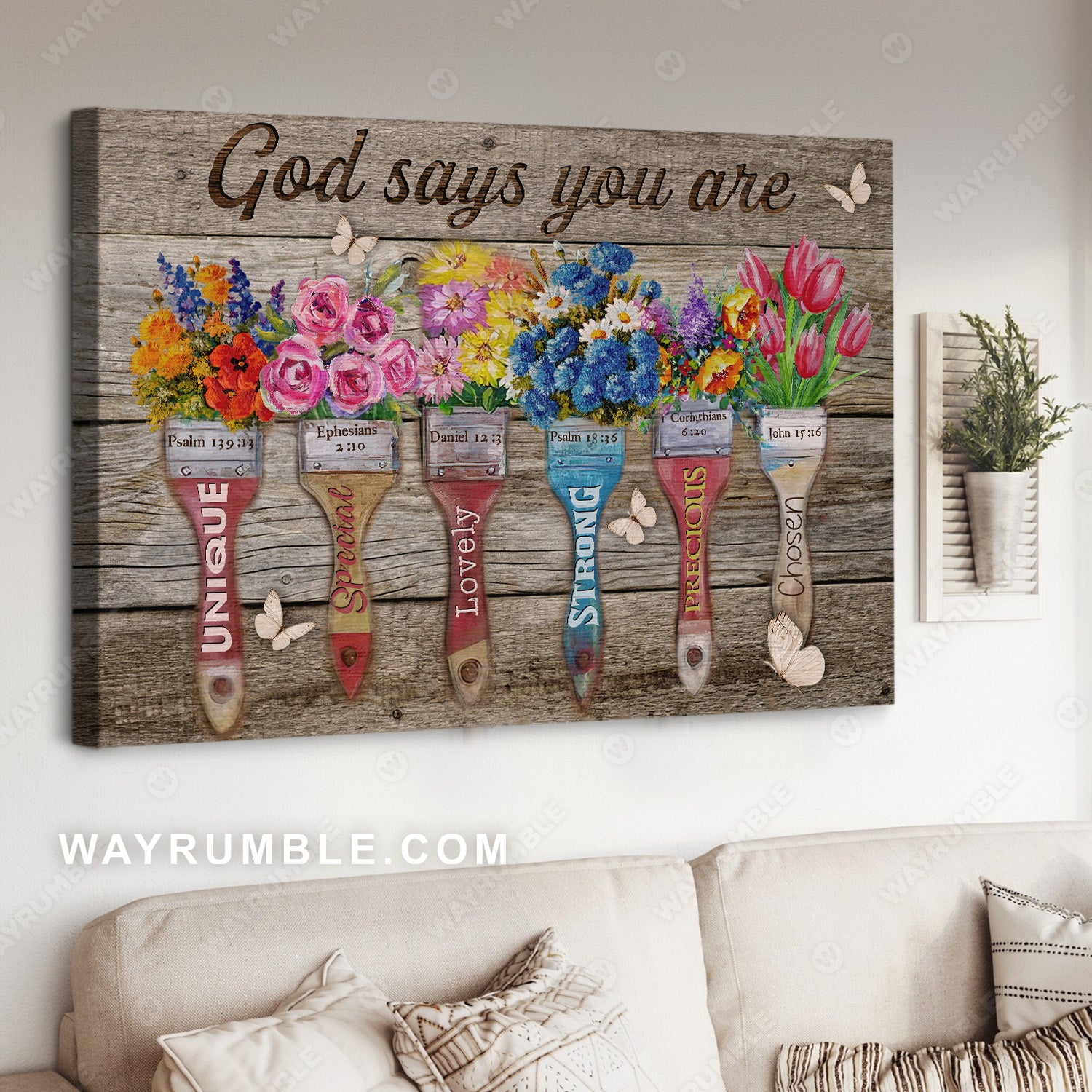 Beautiful flower, Colorful paintbrush, Butterfly, God says you are unique - Jesus Landscape Canvas Prints, Home Decor Wall Art