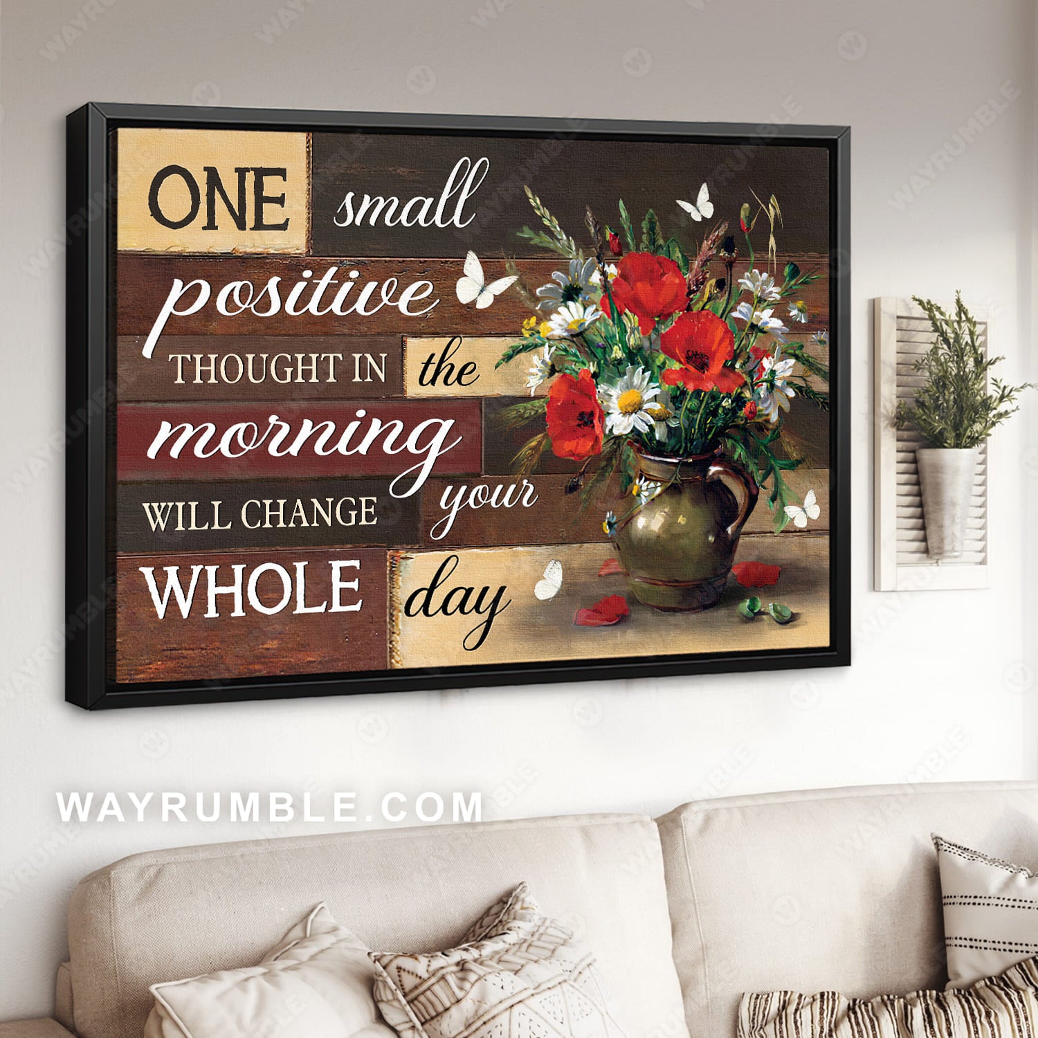 Brilliant flower painting, Wooden background, One small positive thought in the morning - Jesus Landscape Canvas Prints, Christian Wall Art