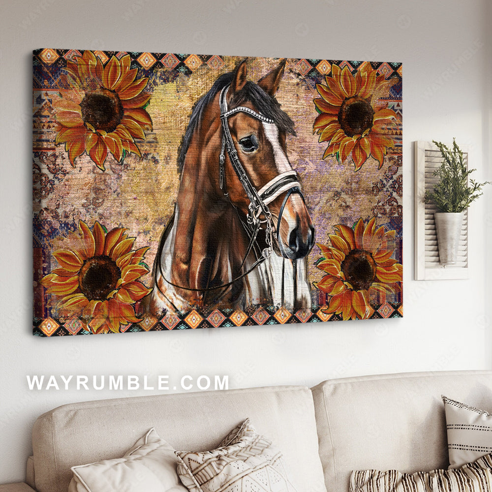 Face of horse, Quarter horse, Sunflower background, Horse drawing - Jesus Landscape Canvas Prints, Christian Wall Art
