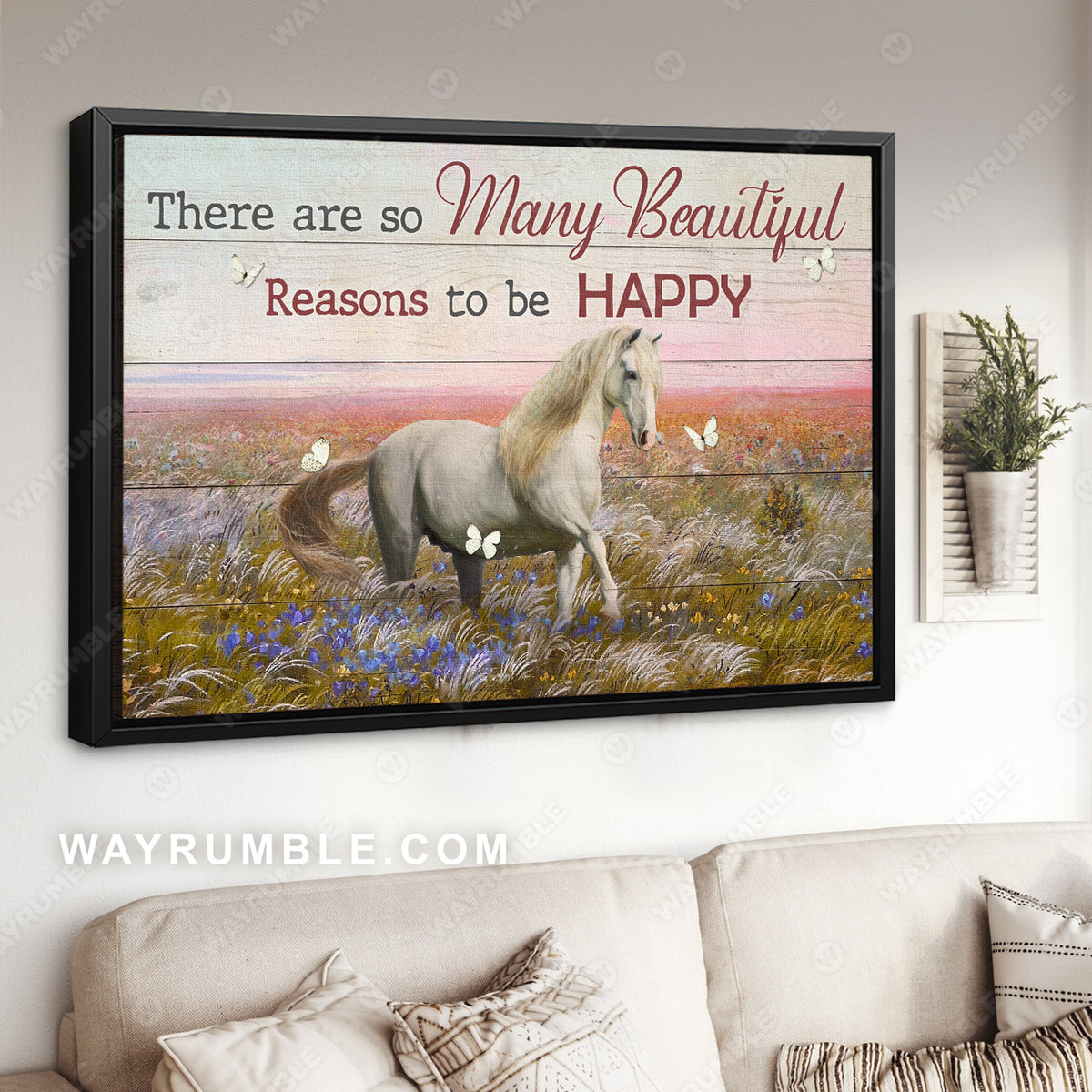Beautiful flower field, White horse, There are so many beautiful reasons to be happy - Jesus Landscape Canvas Prints, Christian Wall Art