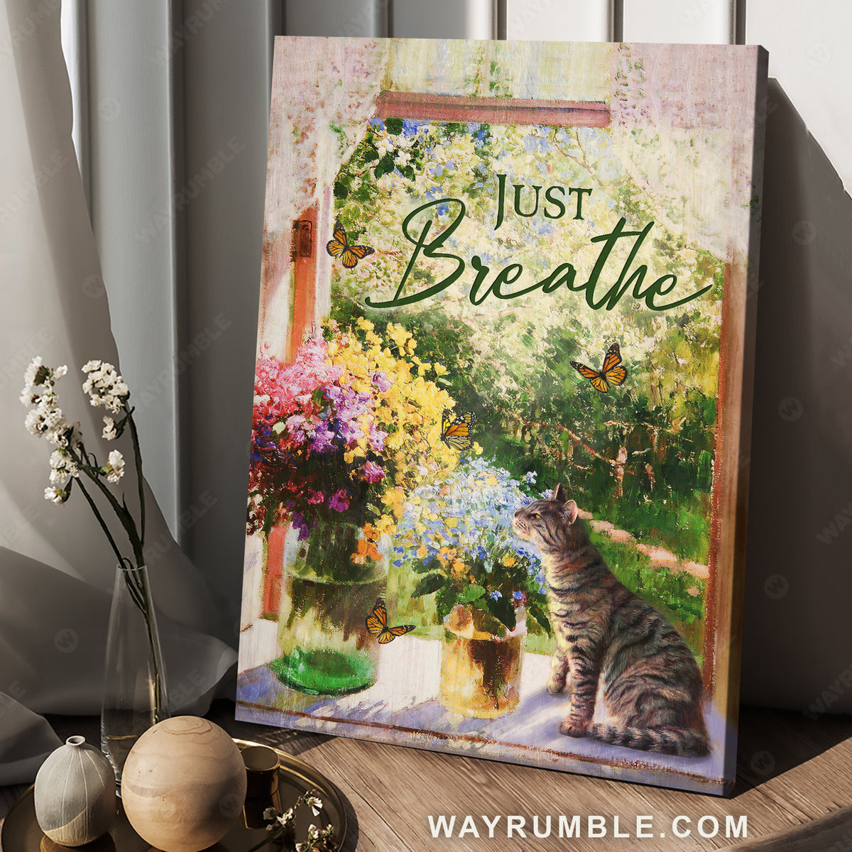 Brilliant flower garden, Pretty cat, Spring painting, Butterfly, Just breathe - Jesus Portrait Canvas Prints, Christian Wall Art