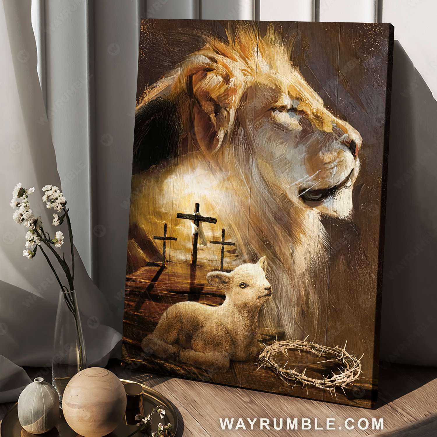 Lion painting, King of Kings, Lamb drawing, Lion of Judah - Jesus Portrait Canvas Prints, Christian Wall Art