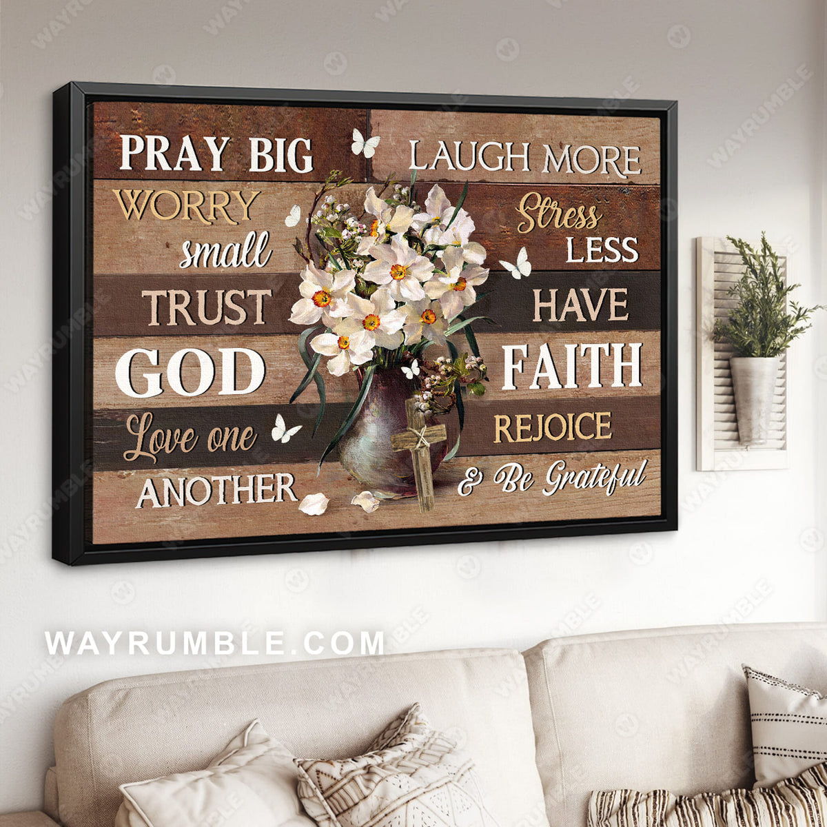 Daffodil flower, Still life painting, White butterfly, Pray big, Worry small, Trust God - Jesus Landscape Canvas Prints, Christian Wall Art