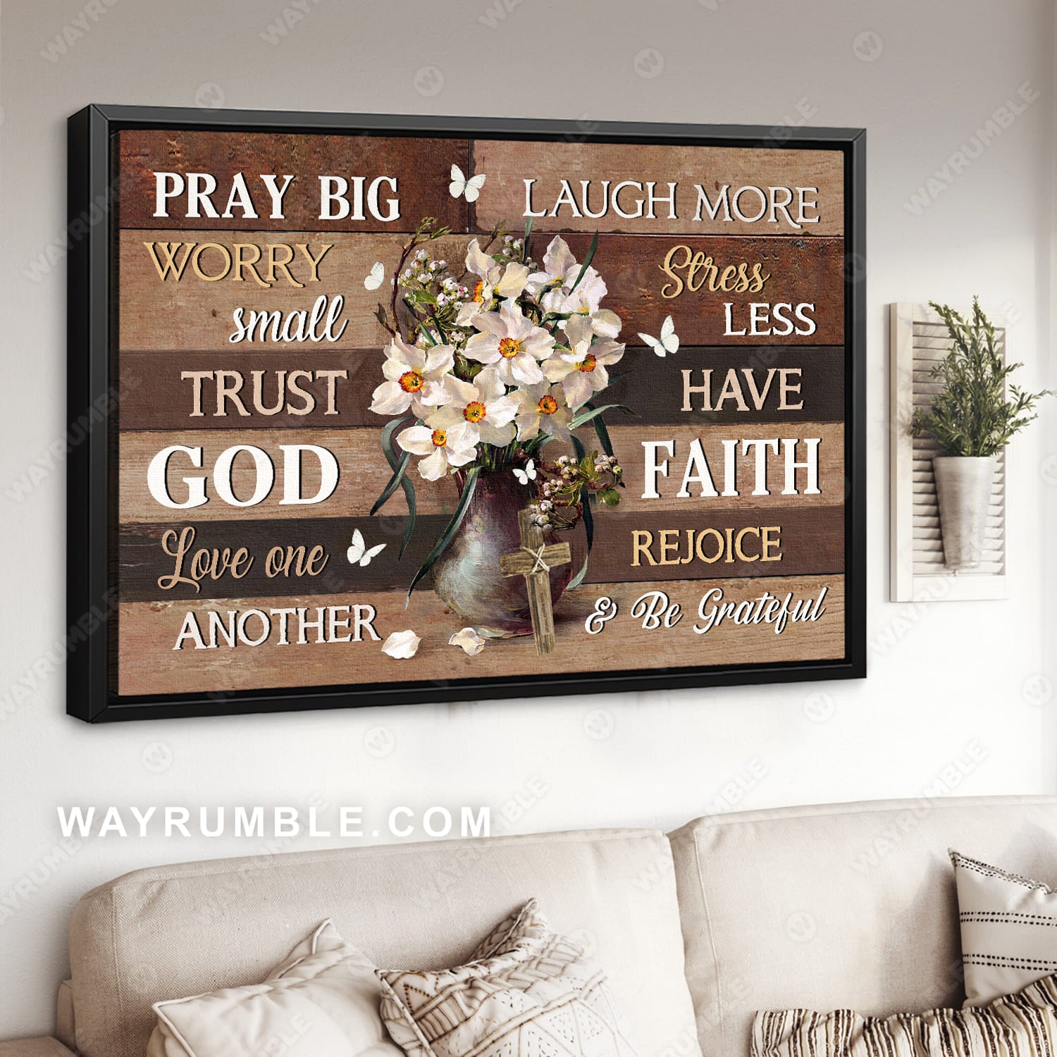 Daffodil flower, Still life painting, White butterfly, Pray big, Worry small, Trust God - Jesus Landscape Canvas Prints, Christian Wall Art