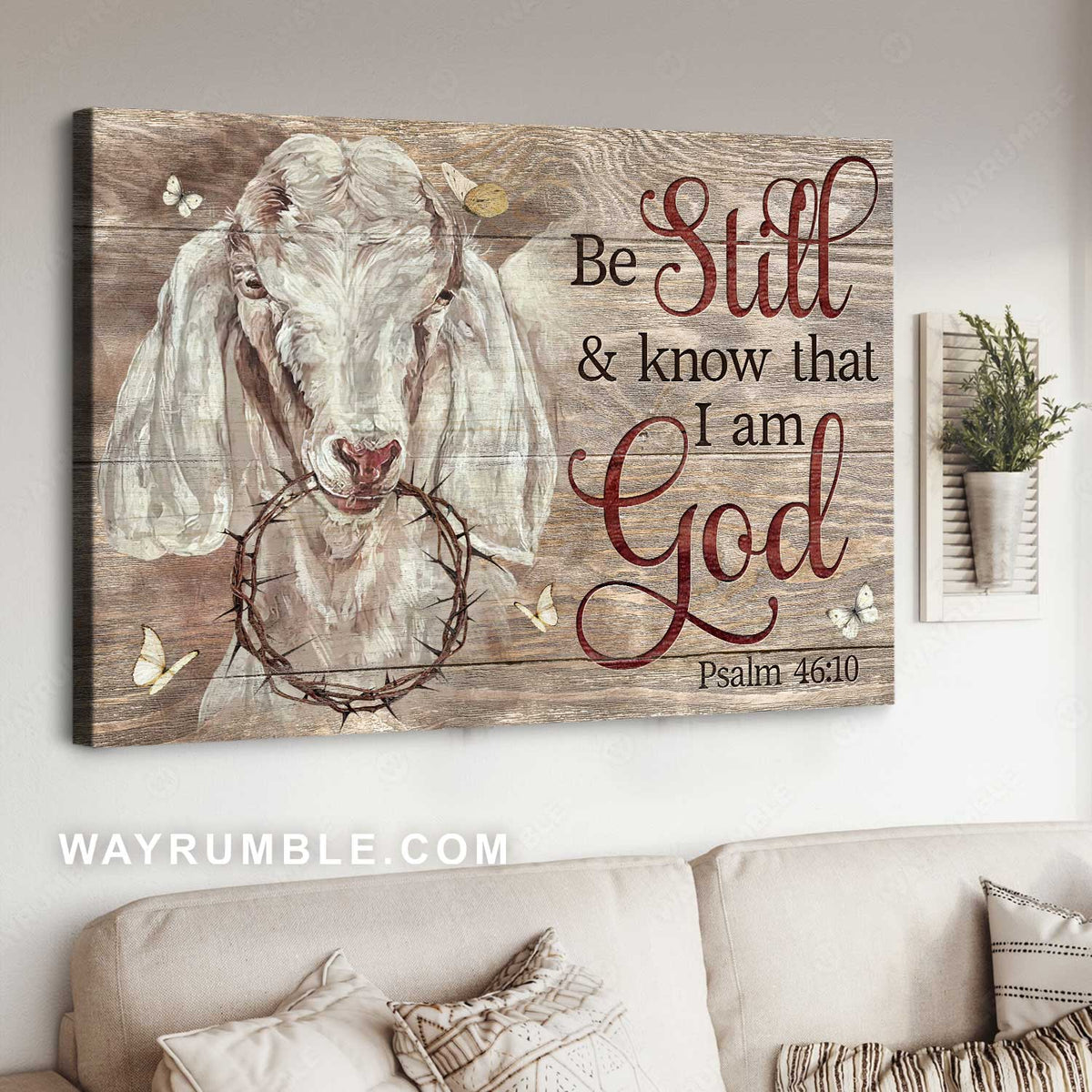 White goat drawing, Crown of thorn, Butterfly, Be still and know that I am God - Jesus Landscape Canvas Prints, Home Decor Wall Art