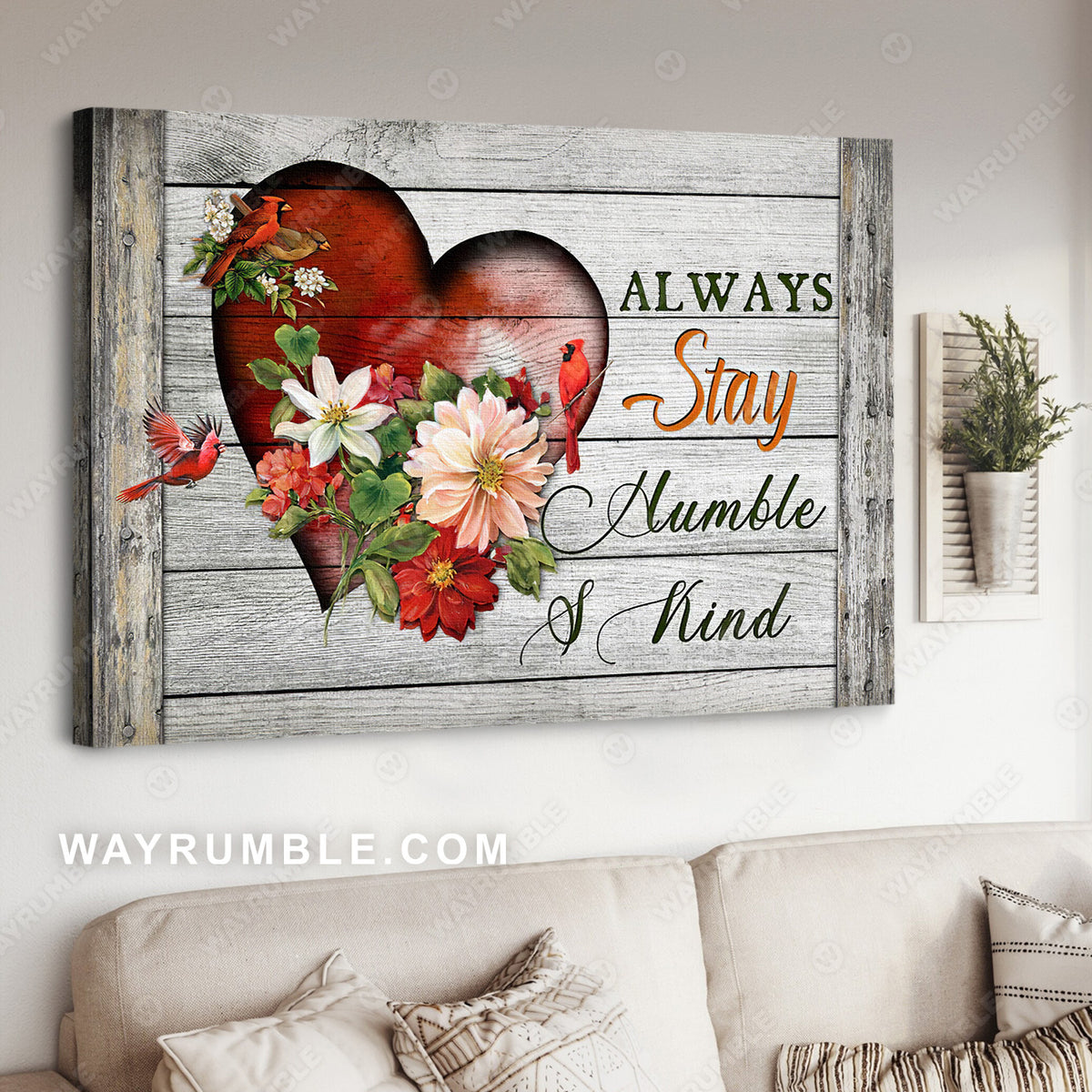 Red cardinal, Heart drawing, Flower painting, Always stay humble and kind - Jesus Landscape Canvas Prints, Wall Art
