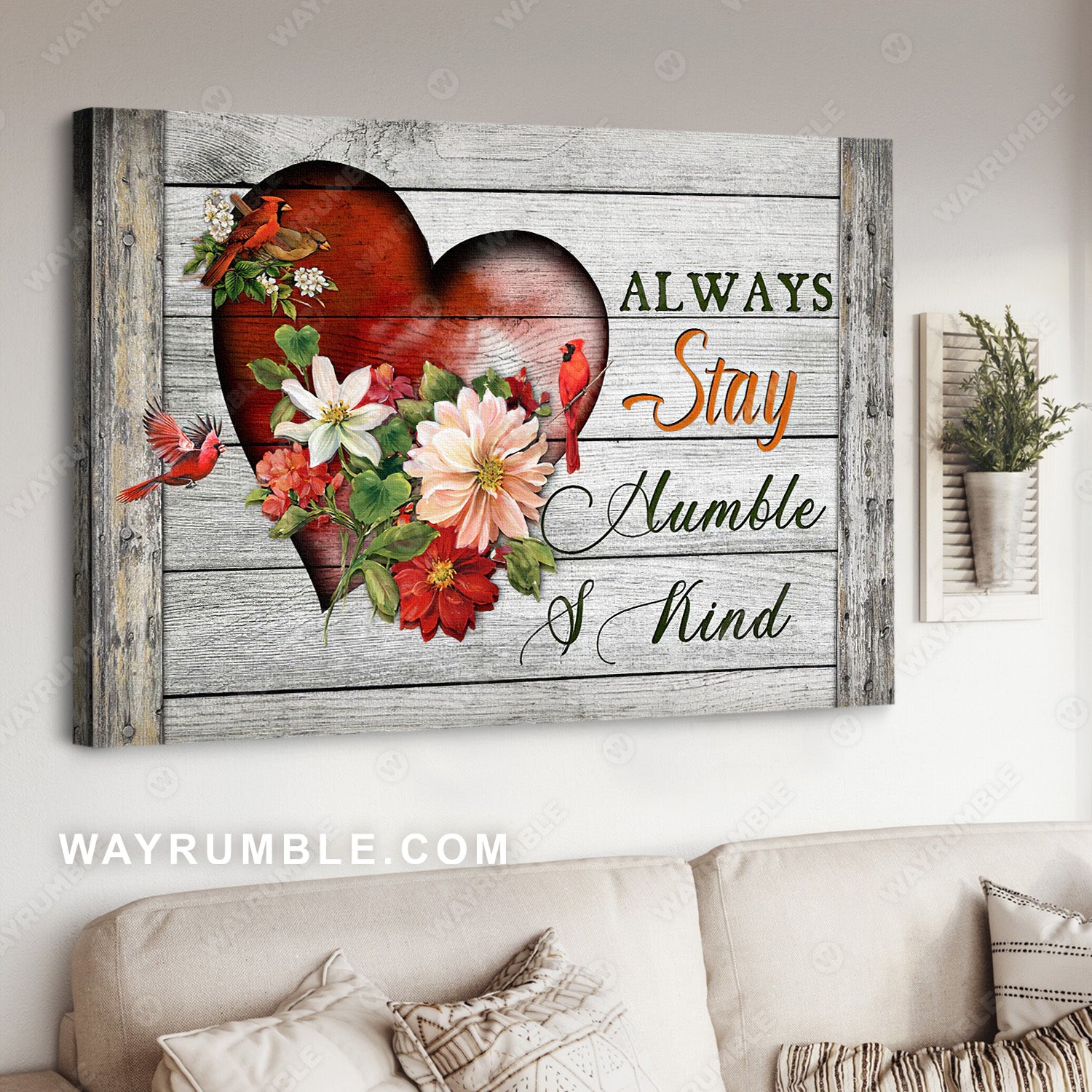Red cardinal, Heart drawing, Flower painting, Always stay humble and kind - Jesus Landscape Canvas Prints, Wall Art