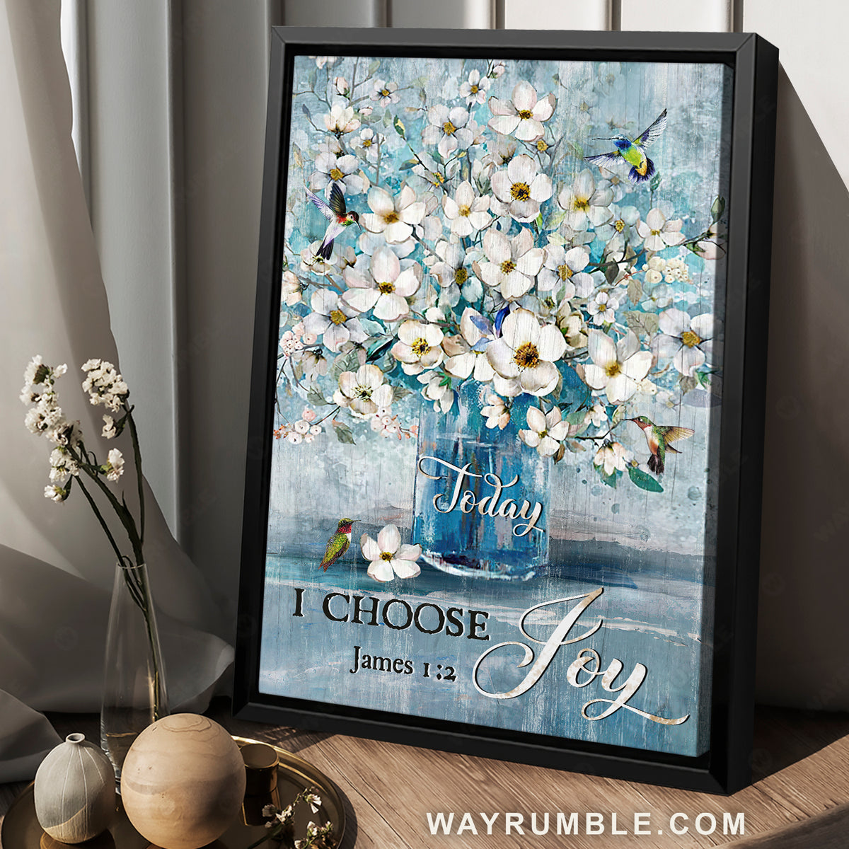 Amazing jasmine flower, Blue vase, Hummingbird, Today I choose joy - Jesus Portrait Canvas Prints, Home Decor Wall Art