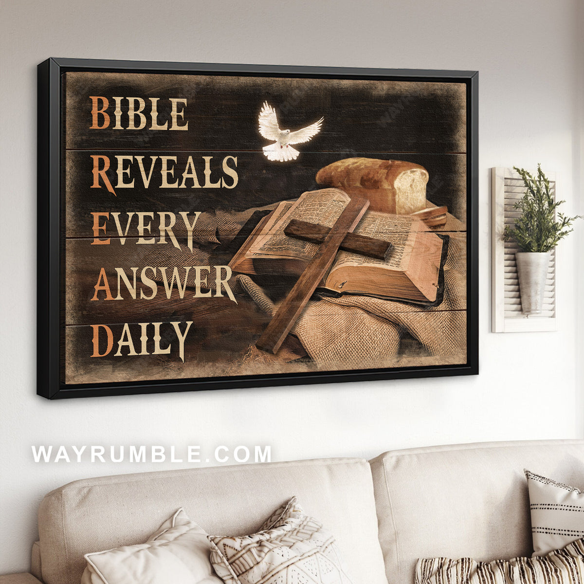 Big cross, Bible painting, White dove, Bible reveals every answer daily - Jesus Landscape Canvas Prints, Home Decor Wall Art
