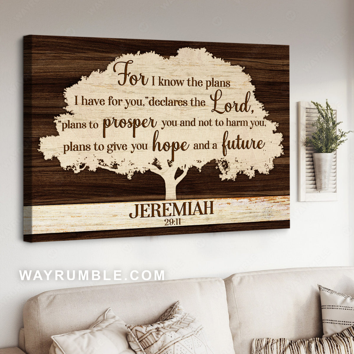 Wooden tree, Brown background, For I know the plans I have to you - Jesus Landscape Canvas Prints, Christian Wall Art
