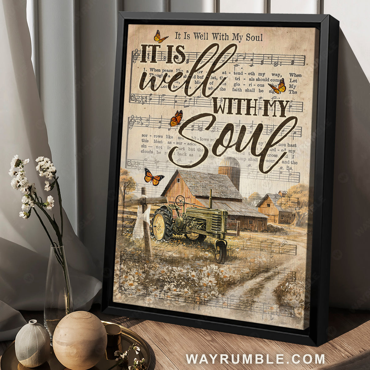 Pretty countryside, Music sheet, Monarch butterfly, It is well with my soul - Jesus Portrait Canvas Prints, Home Decor Wall Art