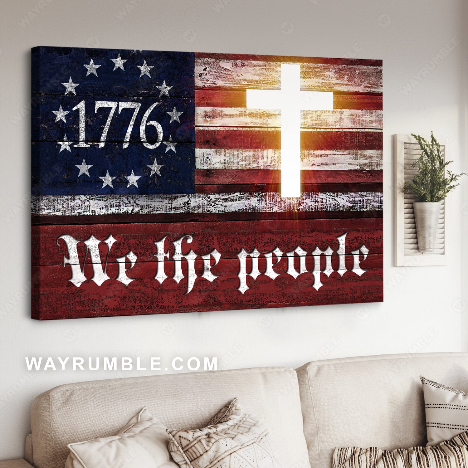 Amazing cross, US flag, We the people, 1776 - Jesus Landscape Canvas Prints, Christian Wall Art