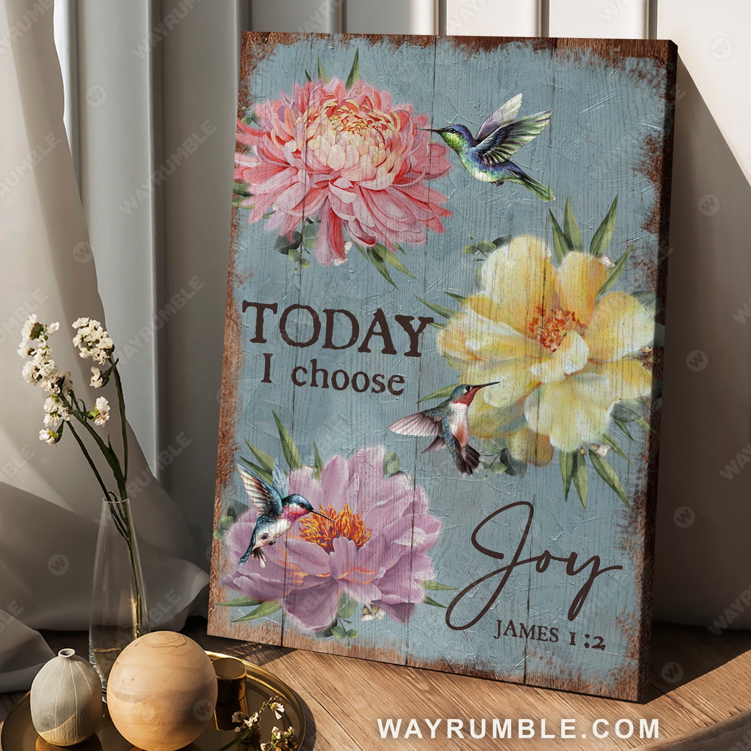 Pink daisy, Camellia, Colorful hummingbird, Today I choose joy - Jesus Portrait Canvas Prints, Christian Wall Art