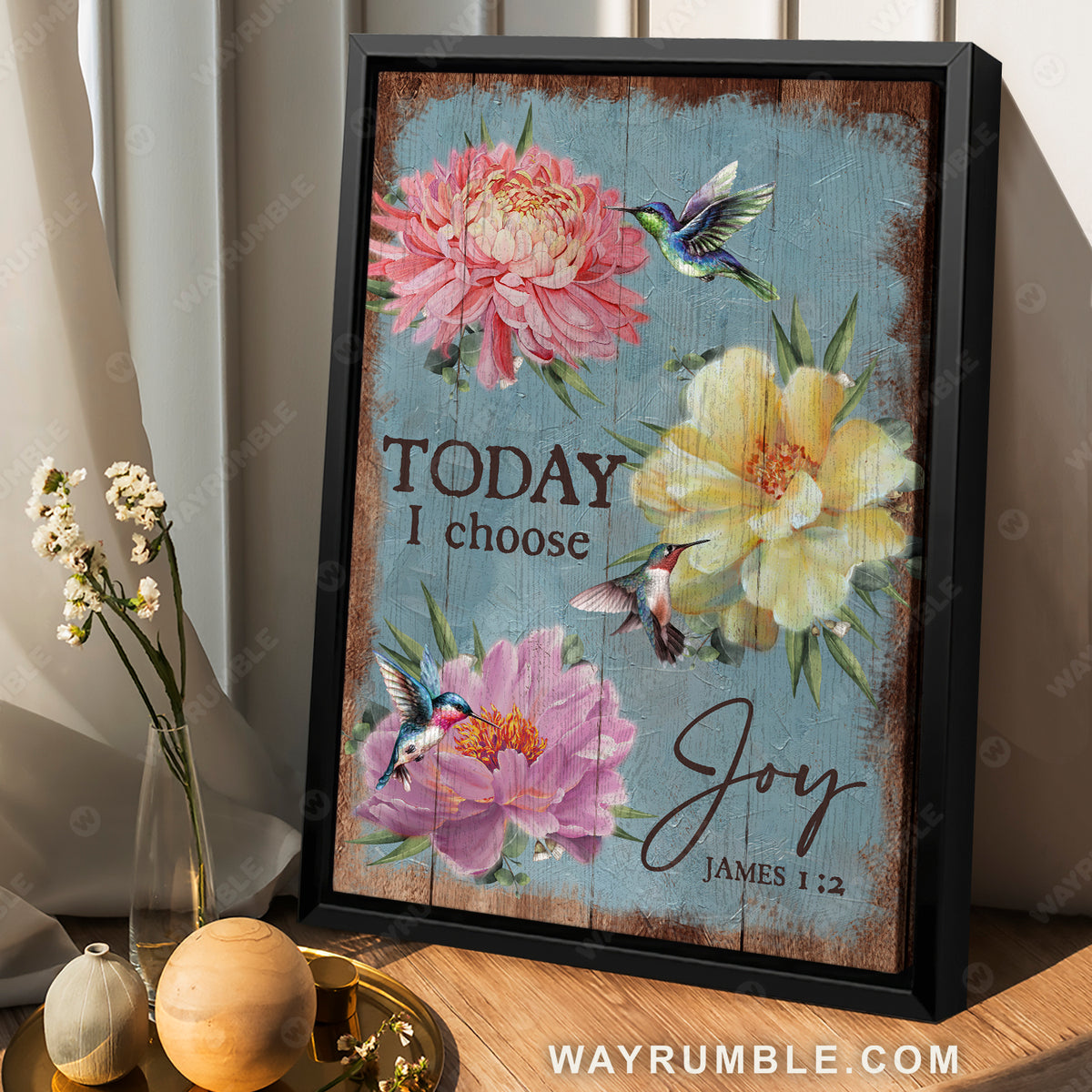 Pink daisy, Camellia, Colorful hummingbird, Today I choose joy - Jesus Portrait Canvas Prints, Christian Wall Art