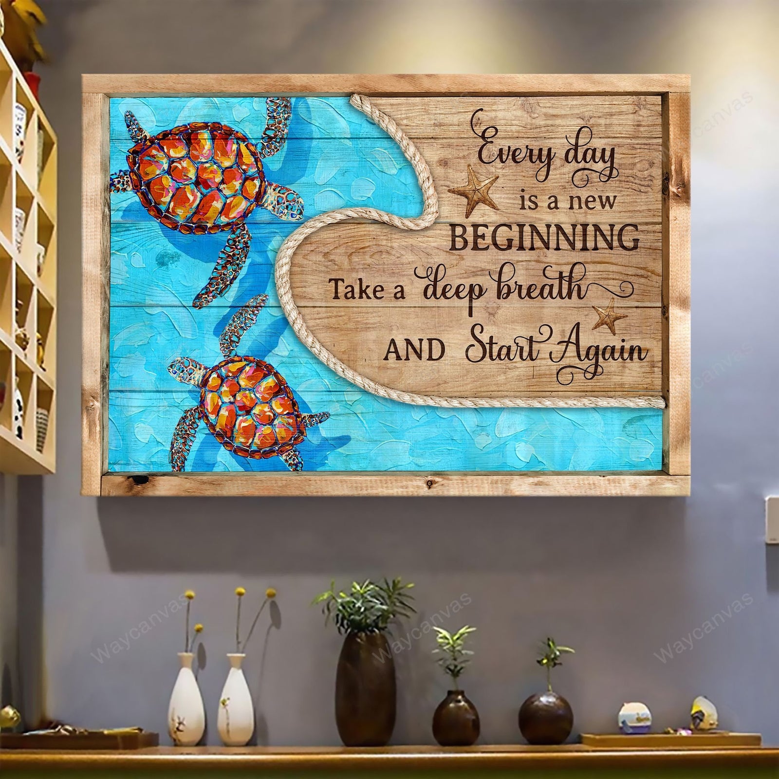 Colorful turtle pattern, blue ocean - Everyday is new beginning Jesus Landscape Canvas Prints, Wall Art