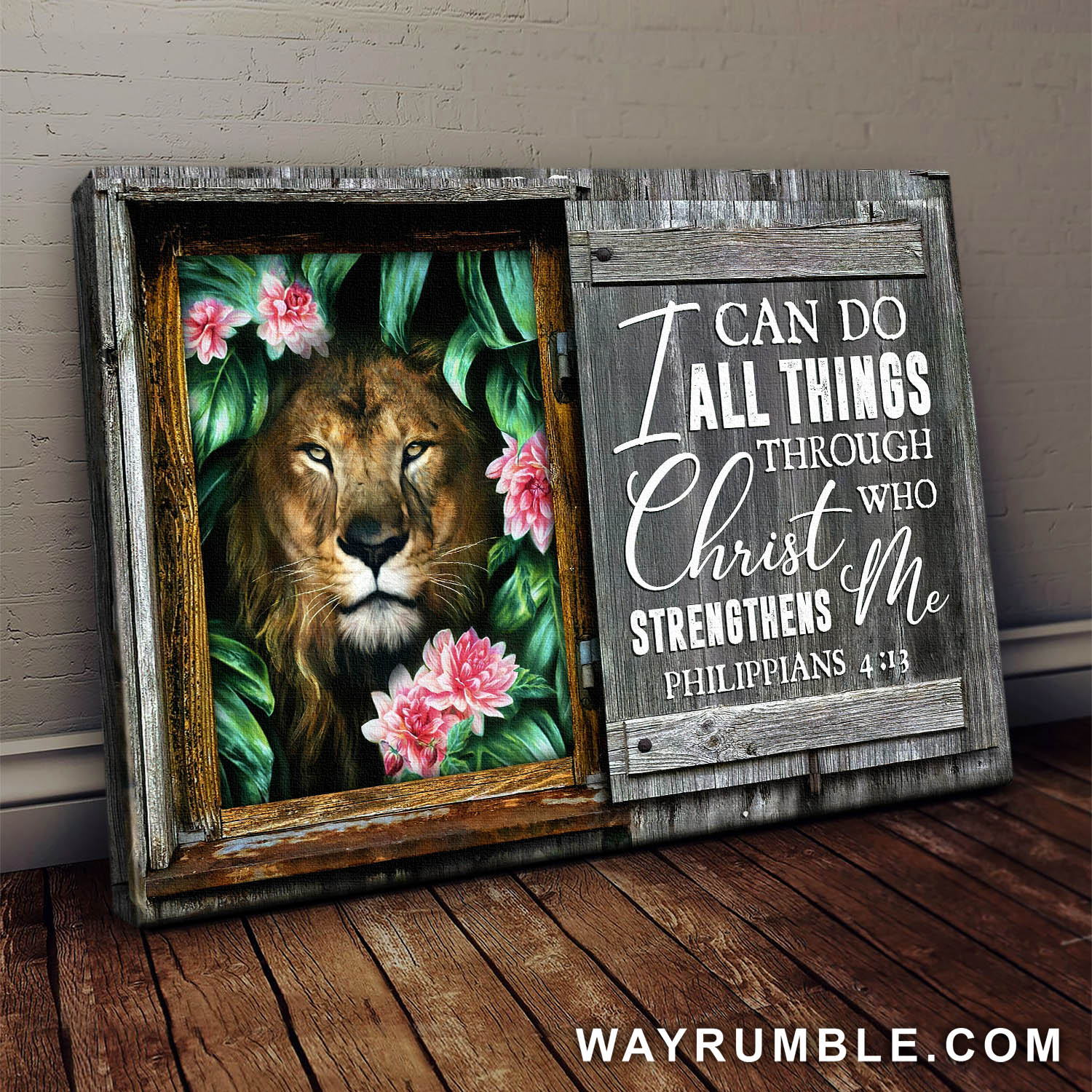 Awesome Lion, Flower, I can do all things through Christ who strengthens me - Jesus Landscape Canvas Prints, Wall Art