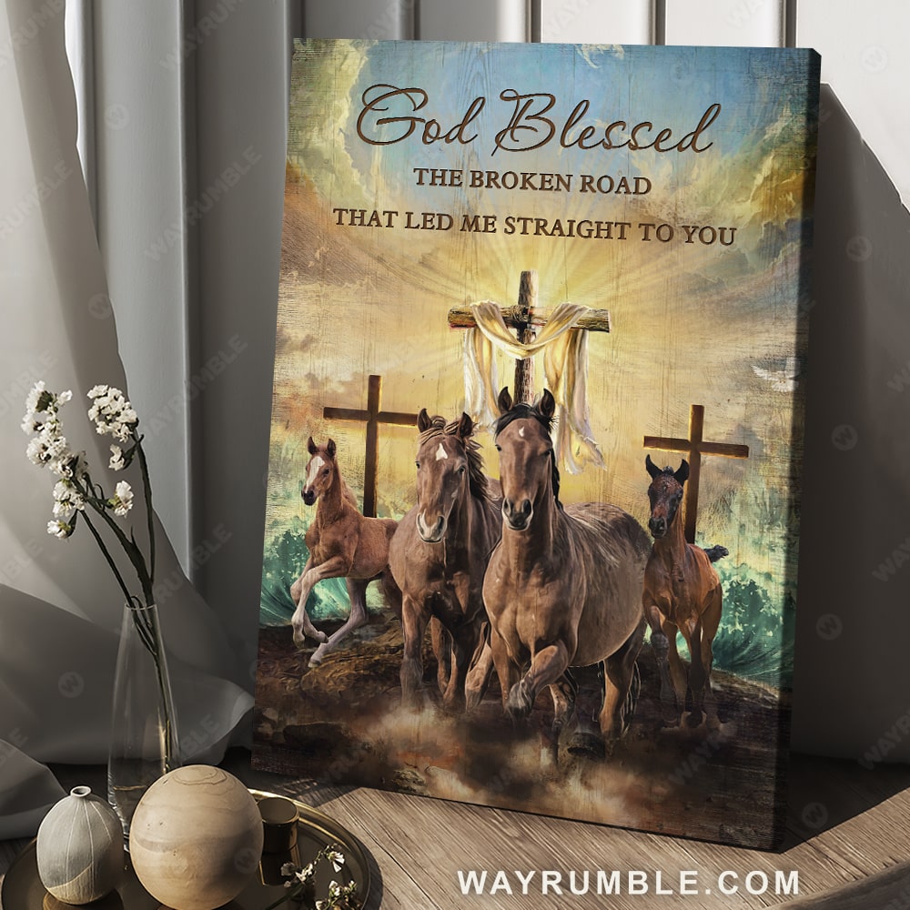 Running horse, Infinite halo, Blue ocean, God blessed the broken road - Jesus Portrait Canvas Prints, Christian Wall Art