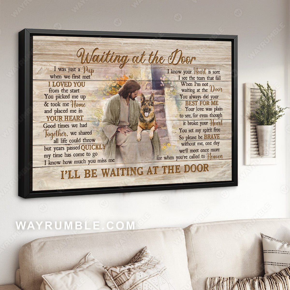 Lovely German Shepherd, Jesus painting, Waiting at the door - Jesus Landscape Canvas Prints, Home Decor Wall Art