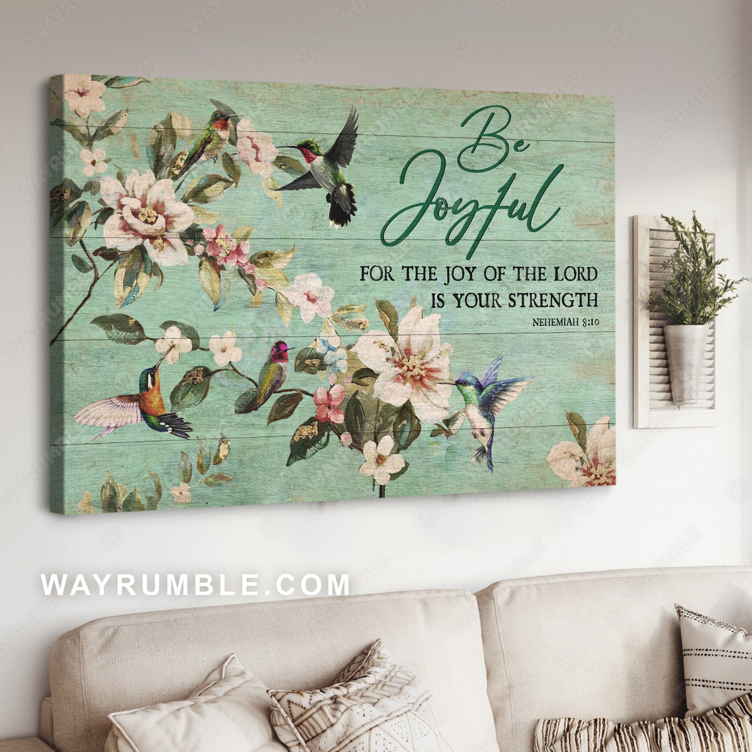 Jasmine garden, Hummingbird drawing, Be joyful - Jesus Landscape Canvas Prints, Christian Wall Art