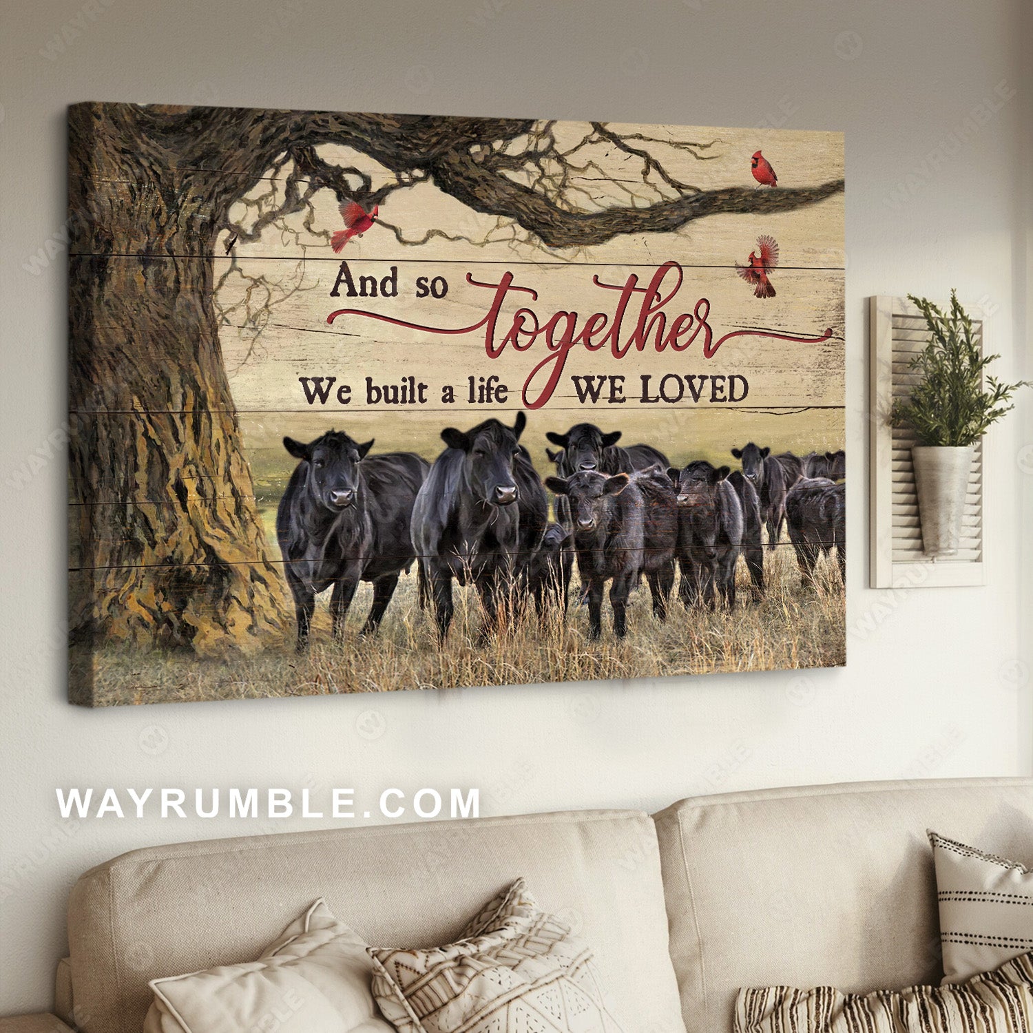 Black cow drawing, Red cardinal, And so together we built a life we loved - Jesus Landscape Canvas Prints, Home Decor Wall Art