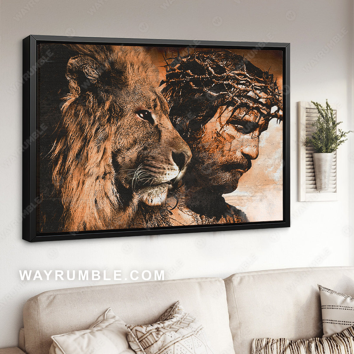 Unique Jesus painting, Amazing lion, Crown of thorn - Jesus Landscape Canvas Prints, Christian Wall Art
