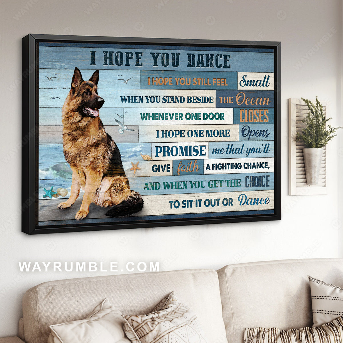 Watercolor German shepherd, Ocean view, I hope you dance - Jesus Landscape Canvas Prints, Christian Wall Art