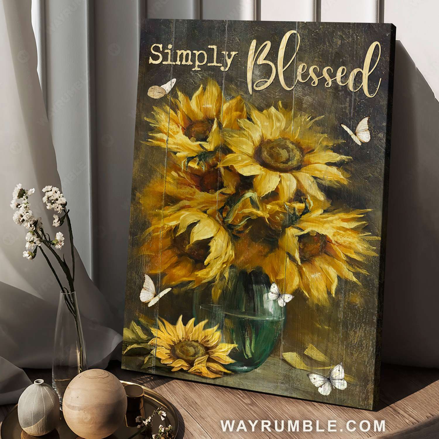 Sunflower painting, White butterfly, Simply blessed - Jesus Portrait Canvas Prints, Christian Wall Art