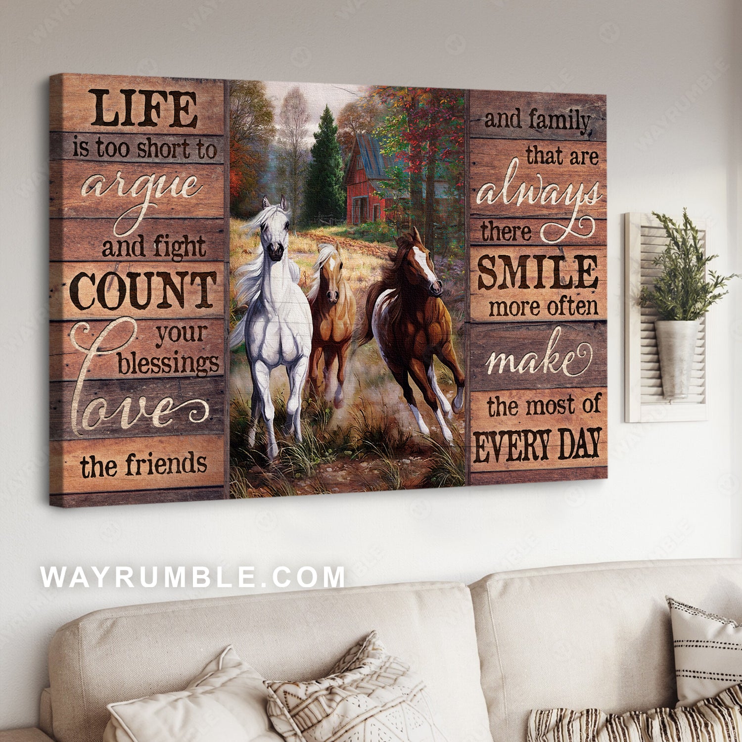 Beautiful forest, Running horse, Red house, Life is too short to argue - Jesus Landscape Canvas Prints, Christian Wall Art
