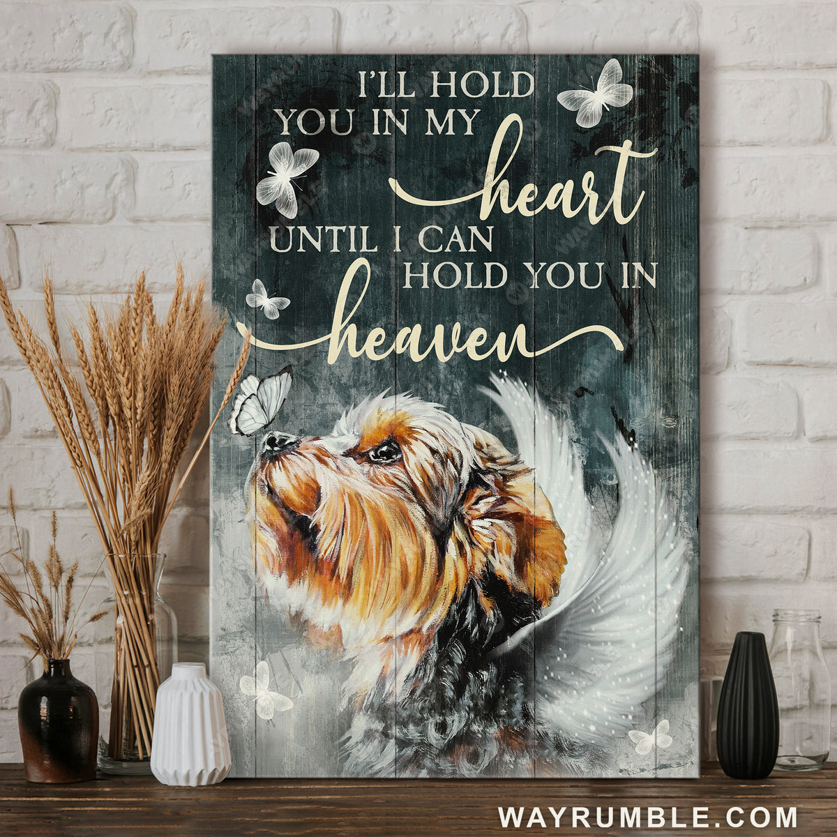 Yorkshire Terrier, Angel wings, Crystal butterfly, I&#39;ll hold you in my heart - Jesus Portrait Canvas Prints, Christian Wall Art