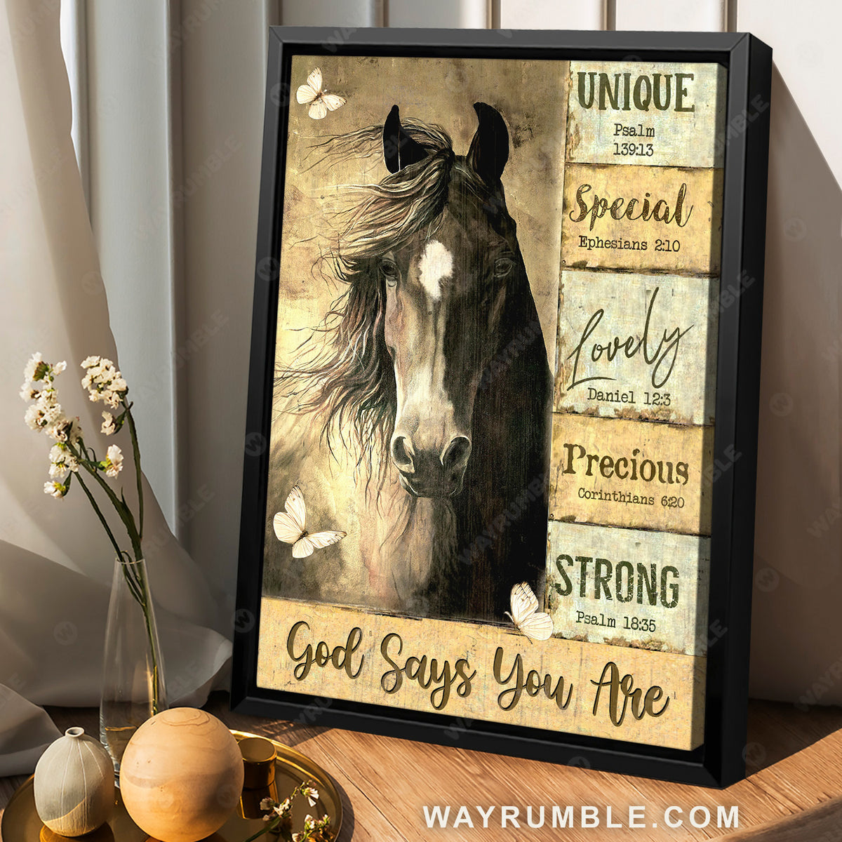 Dream horse, Butterfly drawing, Yellow background, God says you are - Jesus Portrait Canvas Prints, Christian Wall Art