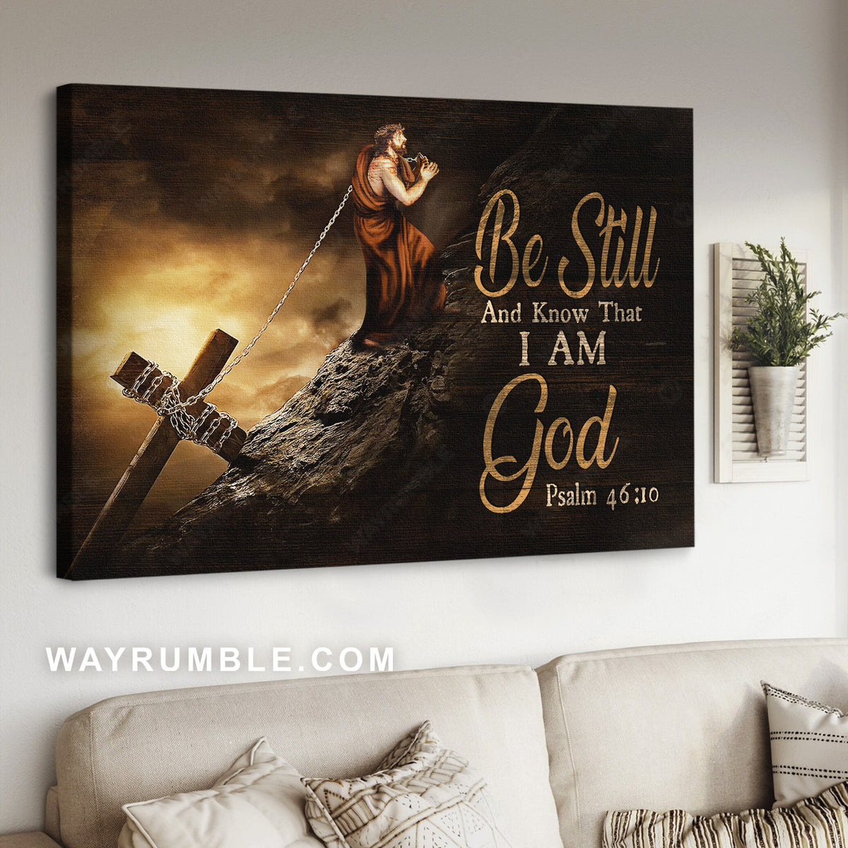 Jesus carry the cross, Rock mountain, Be still and know that I am God - Jesus Landscape Canvas Prints, Home Decor Wall Art