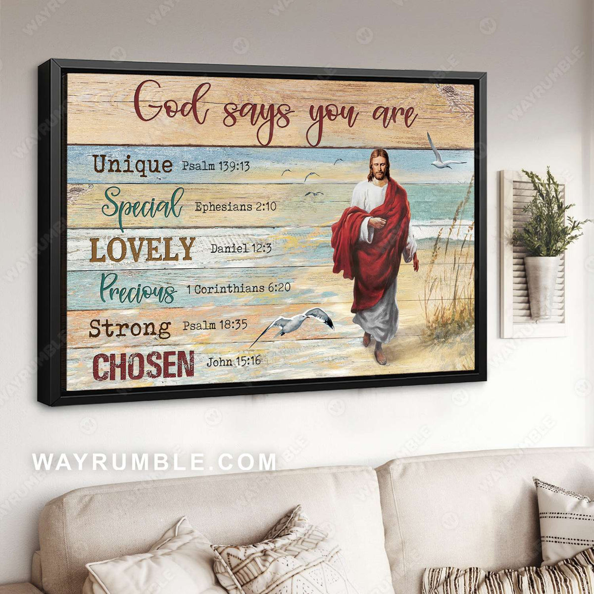 Walks with Jesus, Beach painting, God says you are - Jesus Landscape Canvas Prints, Wall Art