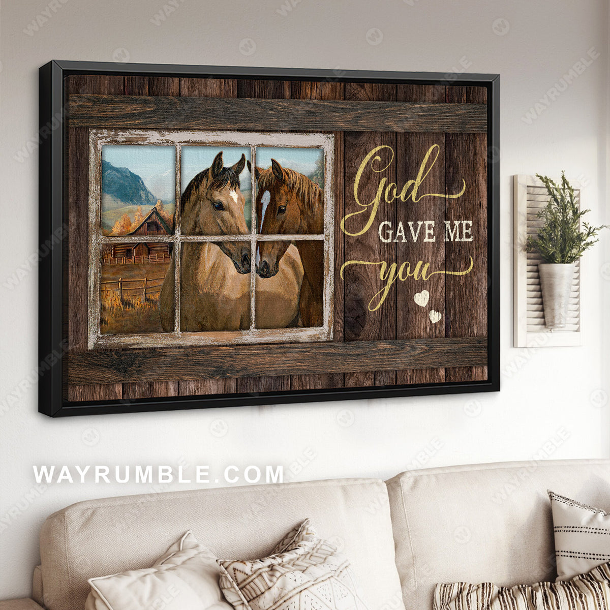 Brown horses, Countryside painting, Window, God gave me you - Jesus Landscape Canvas Prints, Christian Wall Art