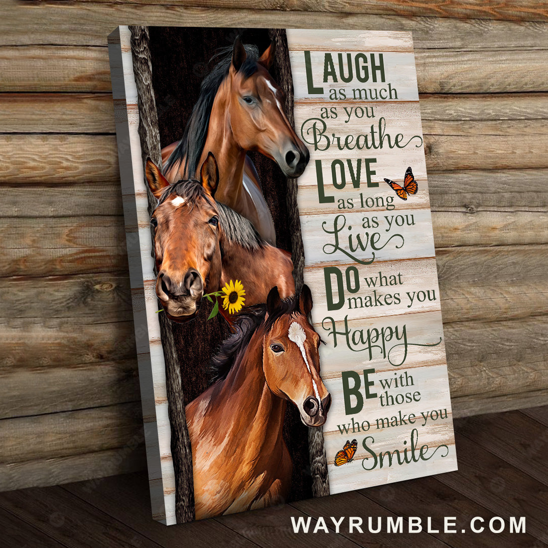 Watercolor horse, Small sunflower, Orange butterfly, Laugh as much as you breathe - Jesus Portrait Canvas Prints, Christian Wall Art