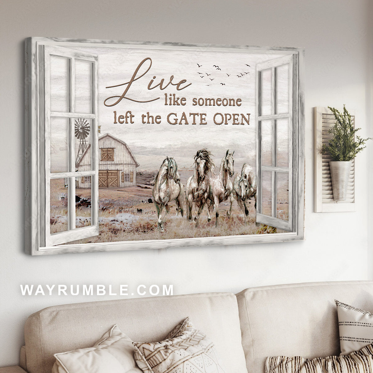 White horse, Rice field, Countryside painting, Live like someone left the gate open - Jesus Landscape Canvas Prints, Christian Wall Art