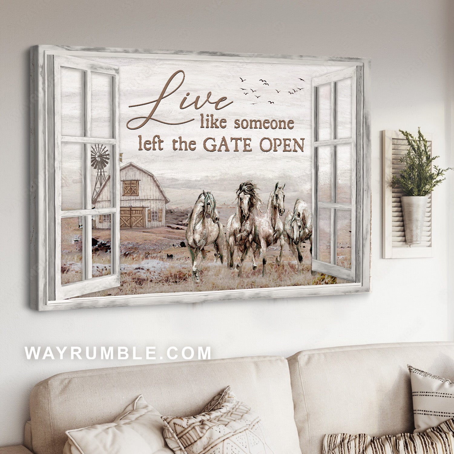 White horse, Rice field, Countryside painting, Live like someone left the gate open - Jesus Landscape Canvas Prints, Christian Wall Art