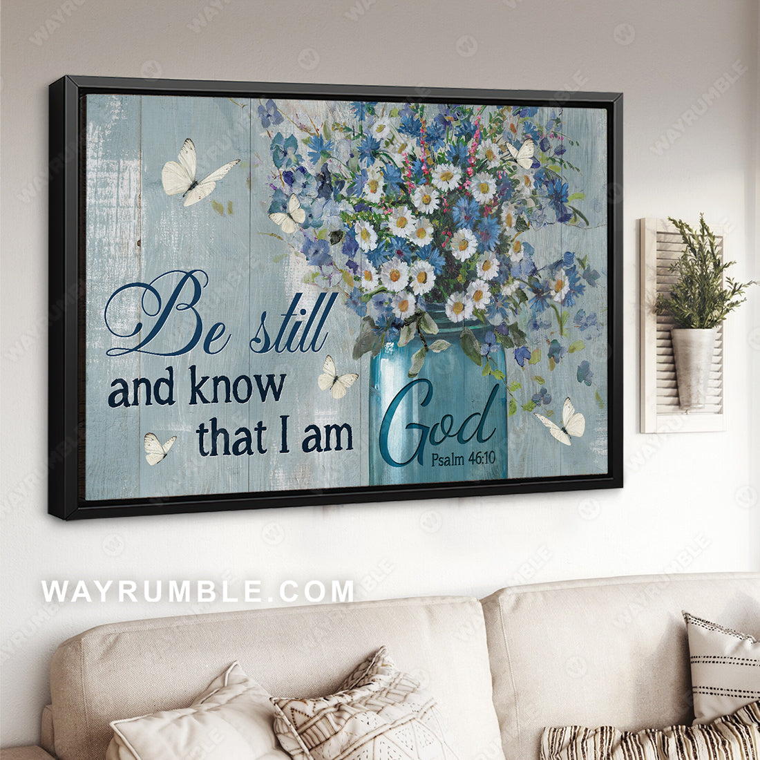 Baby flower vase, White butterfly, Be still and know that I am God - Jesus Landscape Canvas Prints, Christian Wall Art