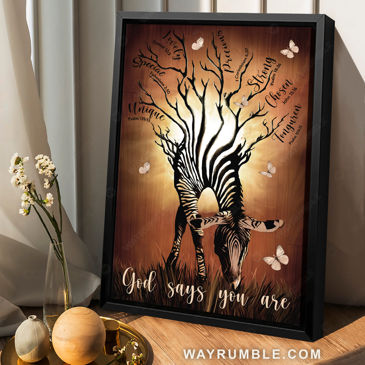 Zebra drawing, Stunning tree, White butterfly, God says you are unique - Jesus Portrait Canvas Prints, Home Decor Wall Art