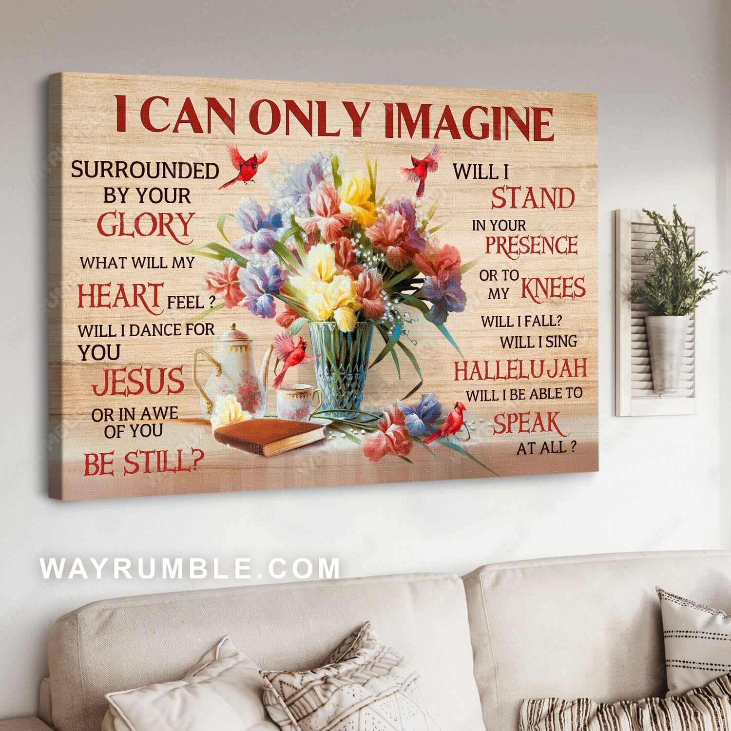 Red cardinal, Colorful flowers, I can only imagine - Jesus Landscape Canvas Prints, Christian Wall Art