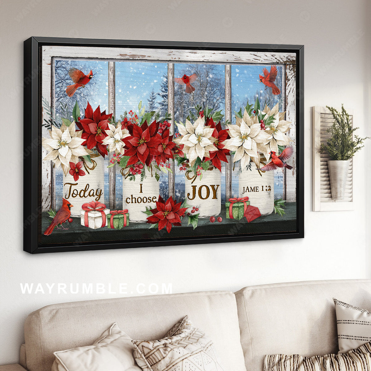 Christmas vibe, Poinsettia flower painting, Today I choose joy - Jesus Landscape Canvas Prints, Home Decor Wall Art