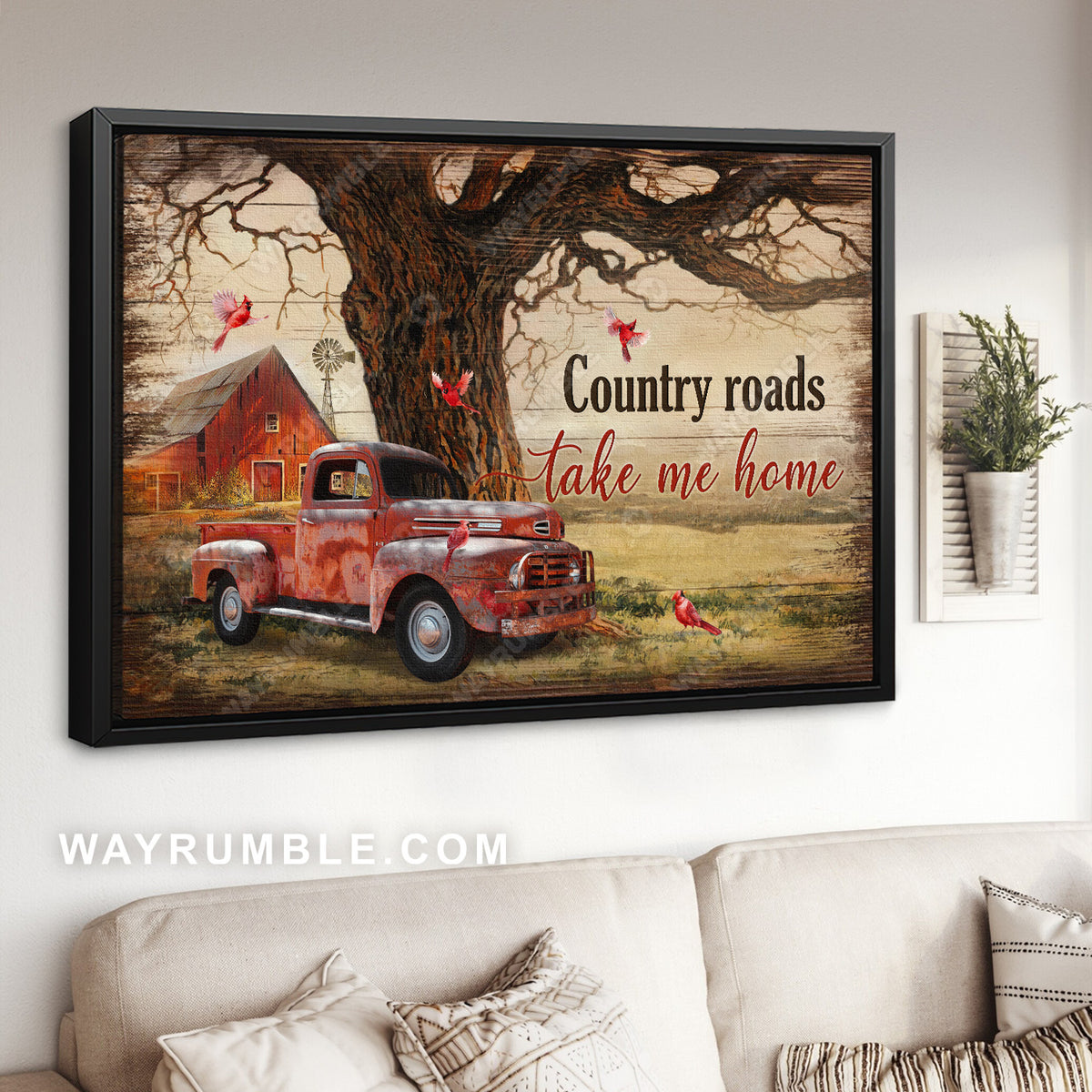 Ladybug car, Red cardinal, Countryside painting, Country roads take me home - Jesus Landscape Canvas Prints, Christian Wall Art