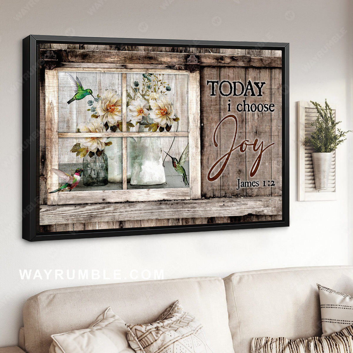 Green hummingbird, Pretty flower vase, Today I choose joy - Jesus Landscape Canvas Prints, Christian Wall Art