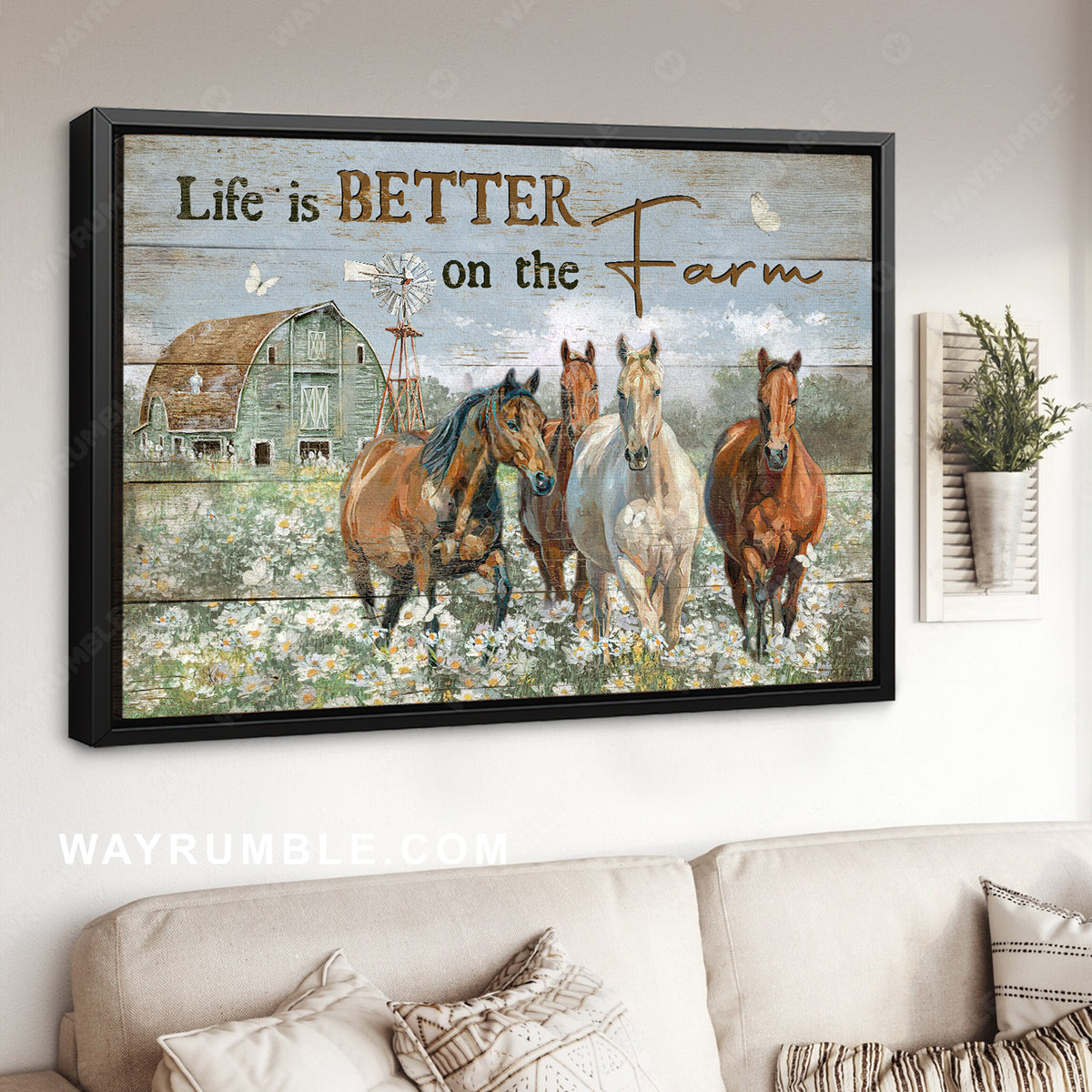 Running horse, Daisy field, Green house, Life is better on the farm - Jesus Landscape Canvas Prints, Home Decor Wall Art