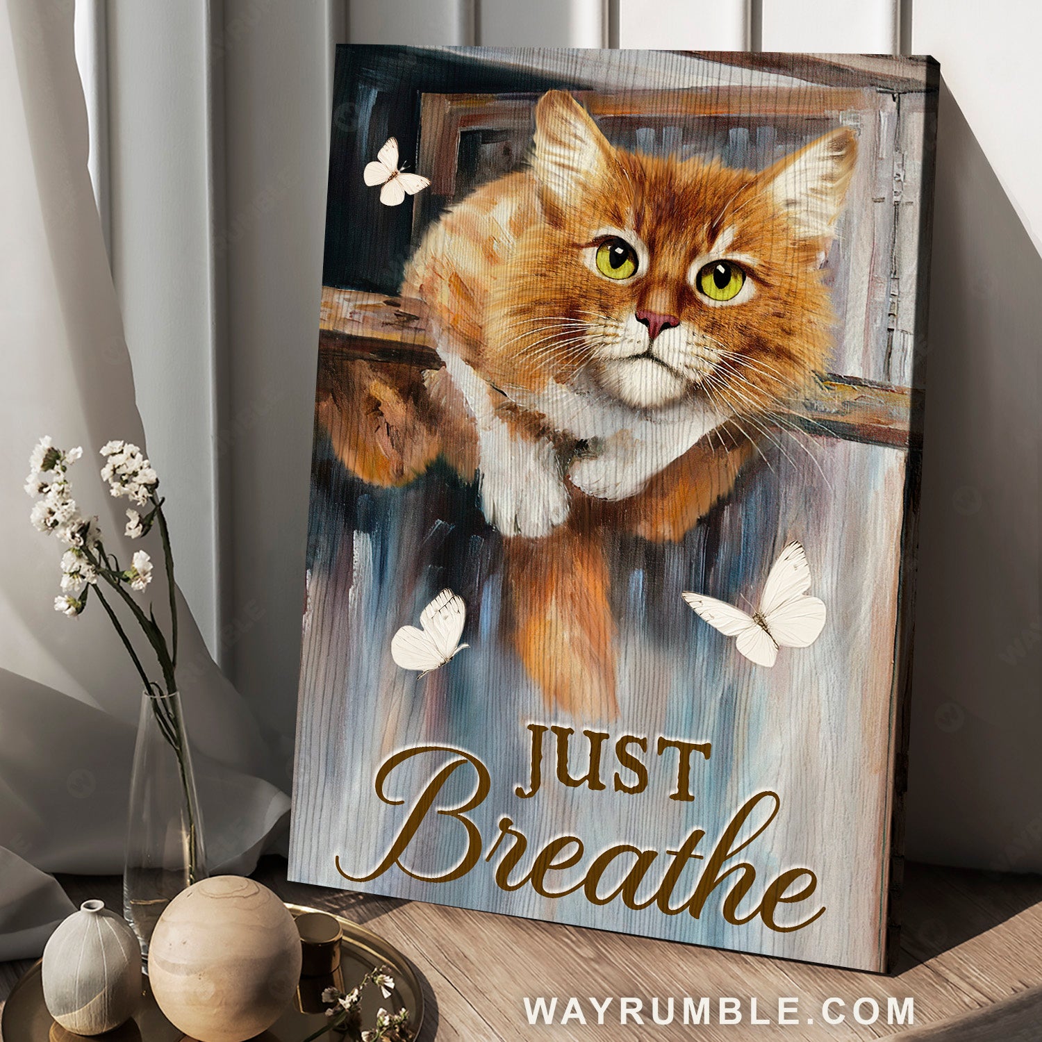 Brown cat painting, Cute picture, White butterfly, Just breathe - Jesus Portrait Canvas Prints, Home Decor Wall Art