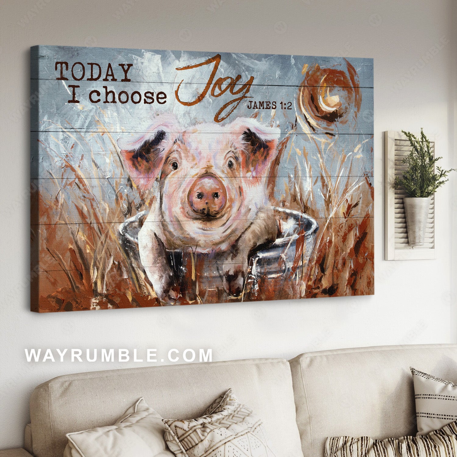Watercolor pig painting, Pretty rice field, Today I choose joy - Jesus Landscape Canvas Prints, Home Decor Wall Art
