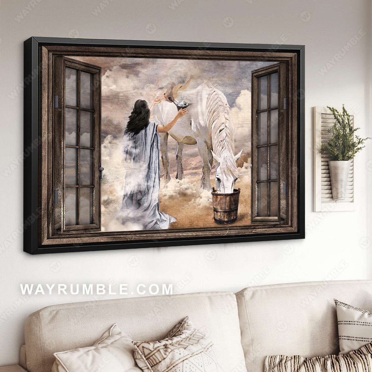 Horse painting, Beautiful white horse, The hand of god, Widow frame - Jesus Landscape Canvas Prints, Wall Art