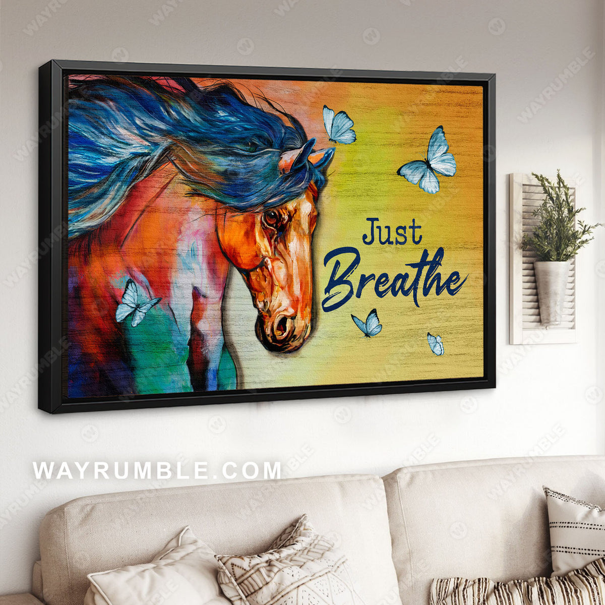Quarter horse, Colorful background, Blue butterfly, Just breathe - Jesus Landscape Canvas Prints, Christian Wall Art