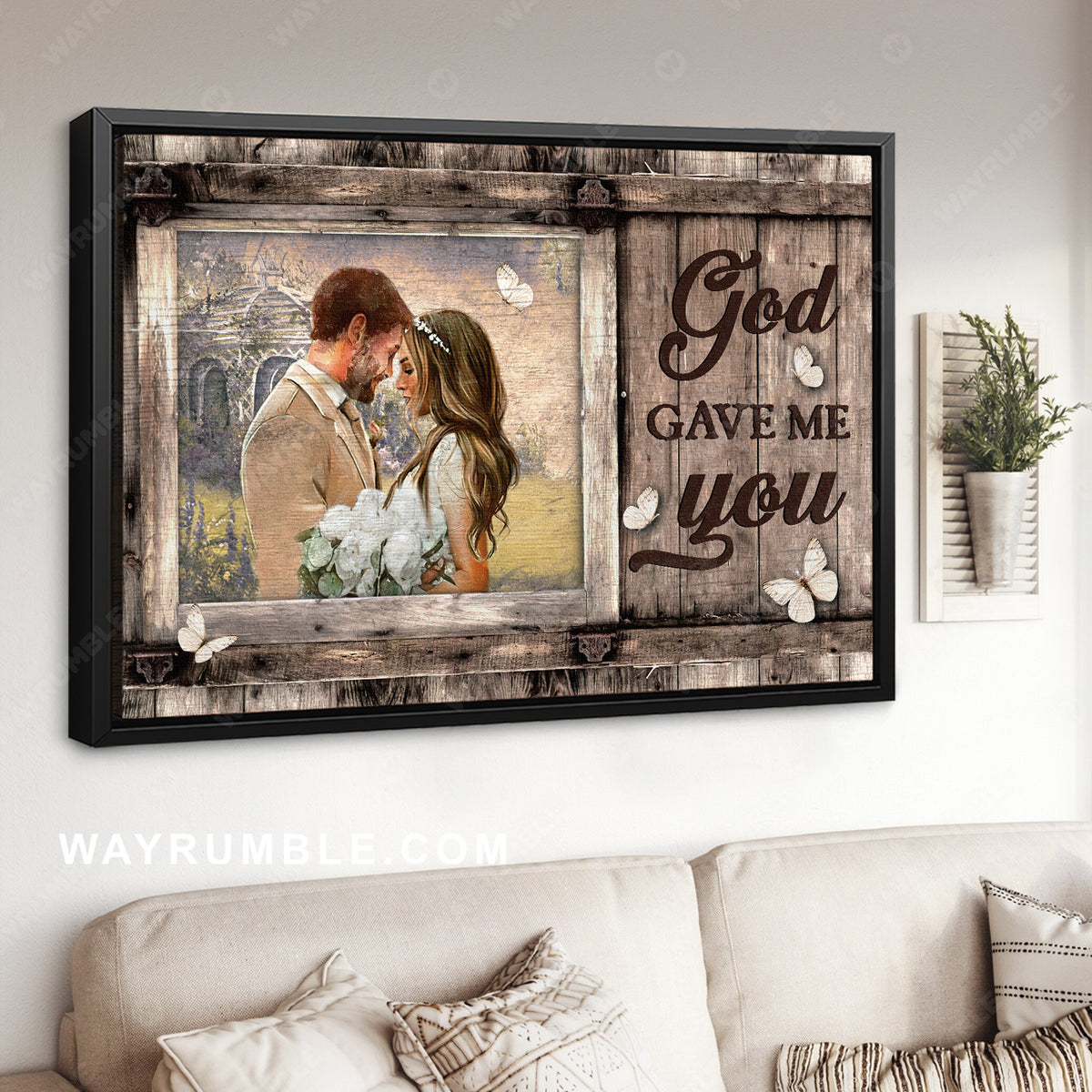 American wedding, White cotton flower, Butterfly, God gave me you - Jesus Landscape Canvas Prints, Christian Wall Art